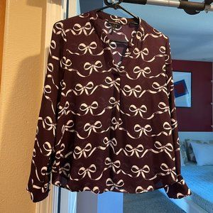 Burgundy Top with BowTie Print - Banana Republic